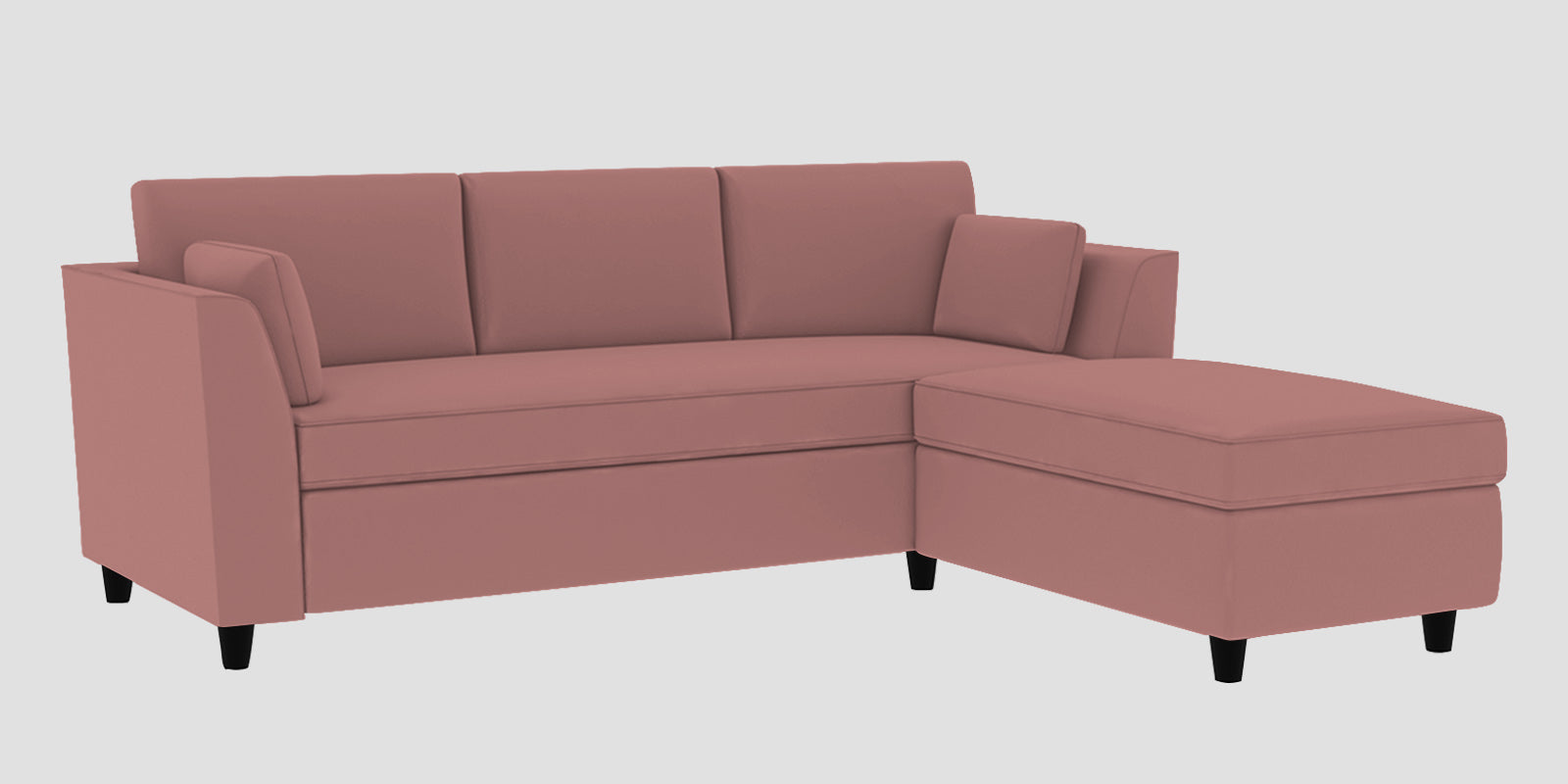 Bristo Velvet LHS Sectional Sofa (2+Ottoman Lounger) In Blush Pink Colour - Febonic Living