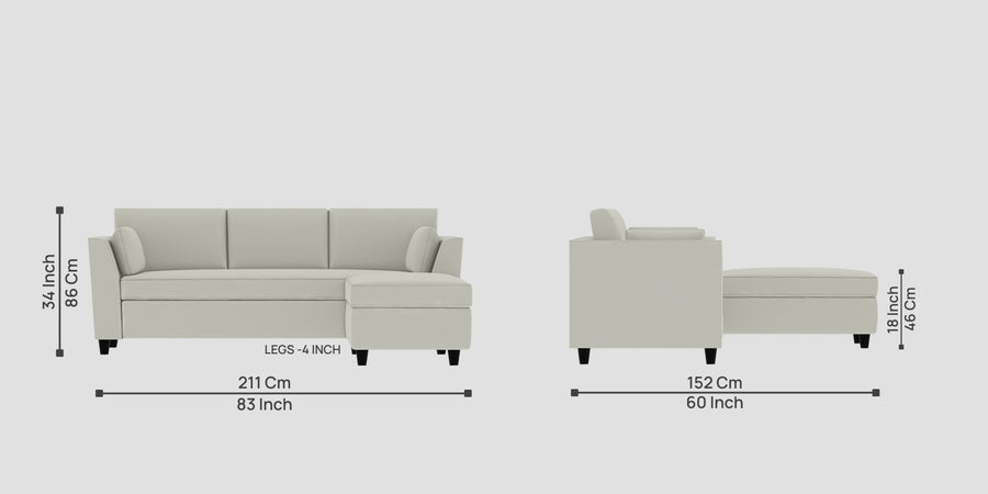 Bristo Velvet Lhs Sectional Sofa 2 Ottoman Lounger In Camel Beige Colour - Febonic Living