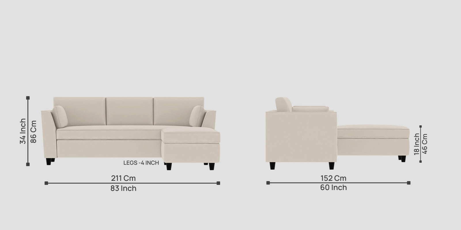 Bristo Velvet LHS Sectional Sofa (2+Ottoman Lounger) In Concrete Grey Colour - Febonic Living