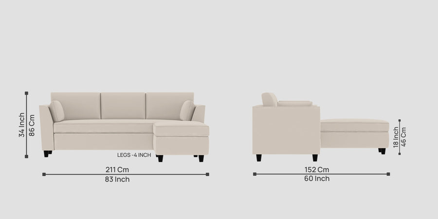Bristo Velvet Lhs Sectional Sofa 2 Ottoman Lounger In Concrete Grey Colour - Febonic Living