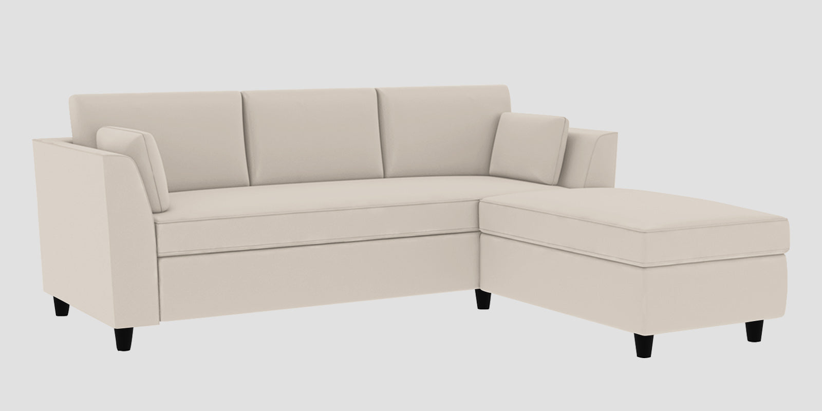 Bristo Velvet LHS Sectional Sofa (2+Ottoman Lounger) In Concrete Grey Colour - Febonic Living