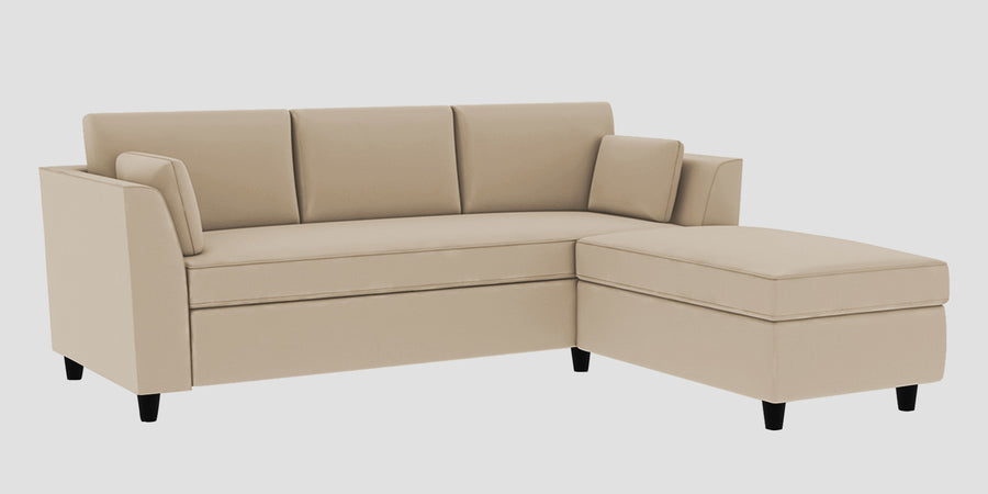 Bristo Velvet Lhs Sectional Sofa 2 Ottoman Lounger In Cream Beige Colour - Febonic Living