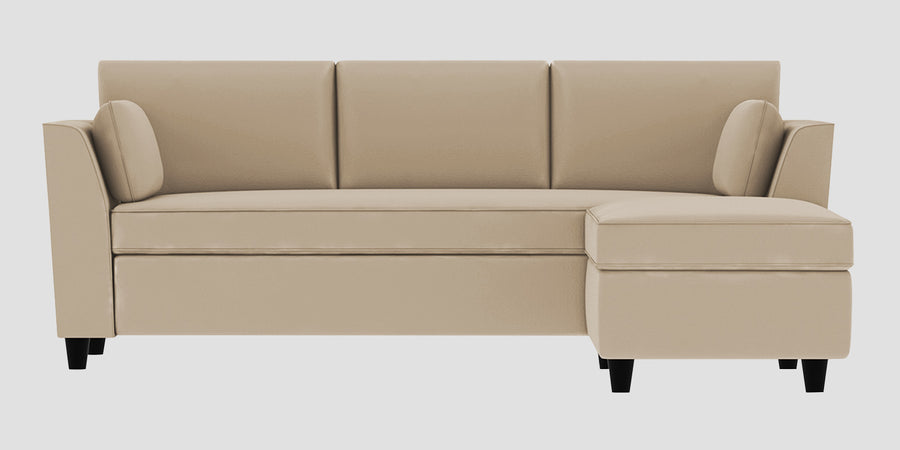 Bristo Velvet Lhs Sectional Sofa 2 Ottoman Lounger In Cream Beige Colour - Febonic Living