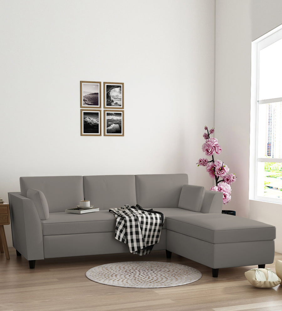 Bristo  LHS  (2+Ottoman Lounger) Velvet Sectional Sofa - Echo Grey by Febonic Living