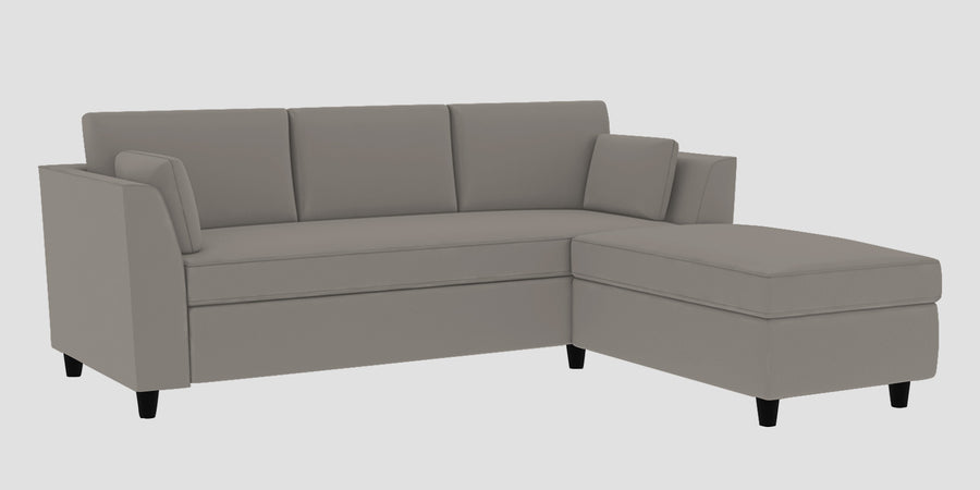Bristo Velvet Lhs Sectional Sofa 2 Ottoman Lounger In Echo Grey Colour - Febonic Living