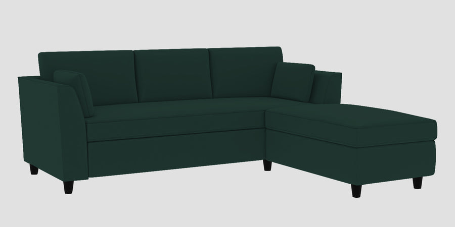 Bristo Velvet Lhs Sectional Sofa 2 Ottoman Lounger In Forest Green Colour - Febonic Living