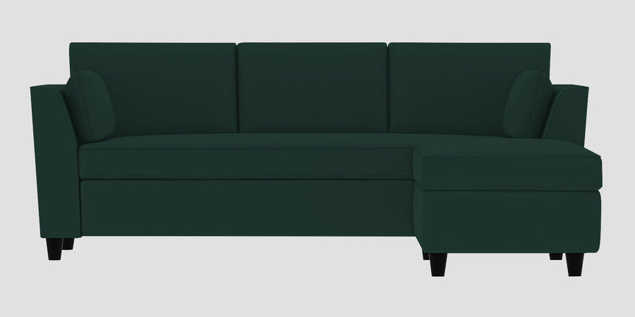 Bristo Velvet Lhs Sectional Sofa 2 Ottoman Lounger In Forest Green Colour - Febonic Living