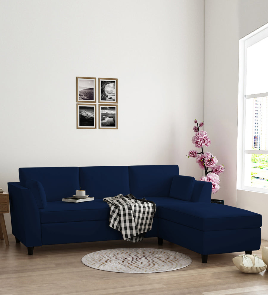 Bristo  LHS  (2+Ottoman Lounger) Velvet Sectional Sofa - Imperial Blue by Febonic Living