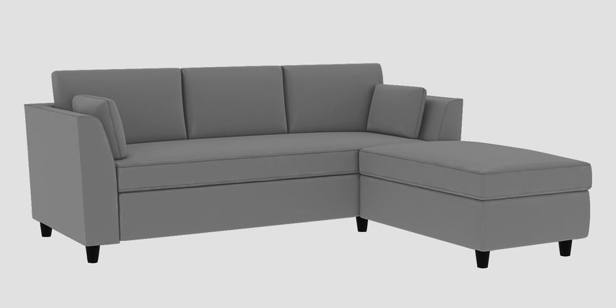Bristo Velvet Lhs Sectional Sofa 2 Ottoman Lounger In Light Grey Colour - Febonic Living