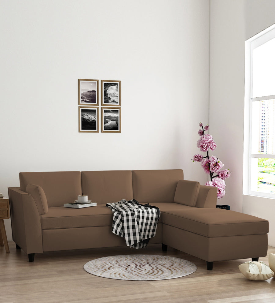 Bristo  LHS  (2+Ottoman Lounger) Velvet Sectional Sofa - Mocha Mouse by Febonic Living