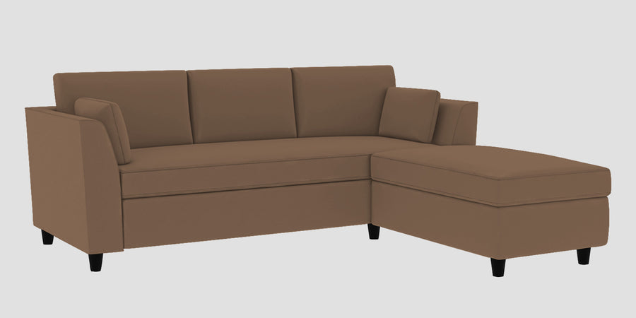 Bristo Velvet Lhs Sectional Sofa 2 Ottoman Lounger In Mocha Mouse Colour - Febonic Living