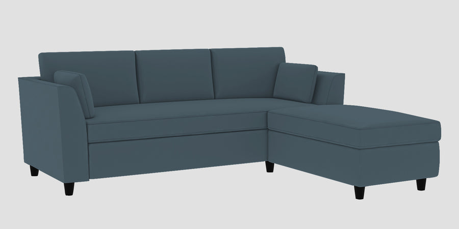 Bristo Velvet Lhs Sectional Sofa 2 Ottoman Lounger In Oxford Blue Colour - Febonic Living