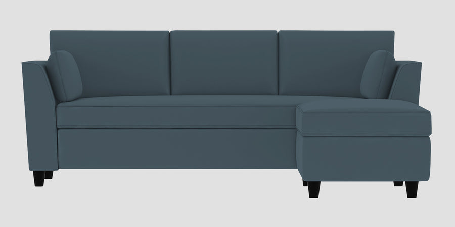 Bristo Velvet Lhs Sectional Sofa 2 Ottoman Lounger In Oxford Blue Colour - Febonic Living