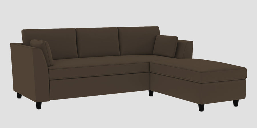 Bristo Velvet Lhs Sectional Sofa 2 Ottoman Lounger In Shade Brown Colour - Febonic Living
