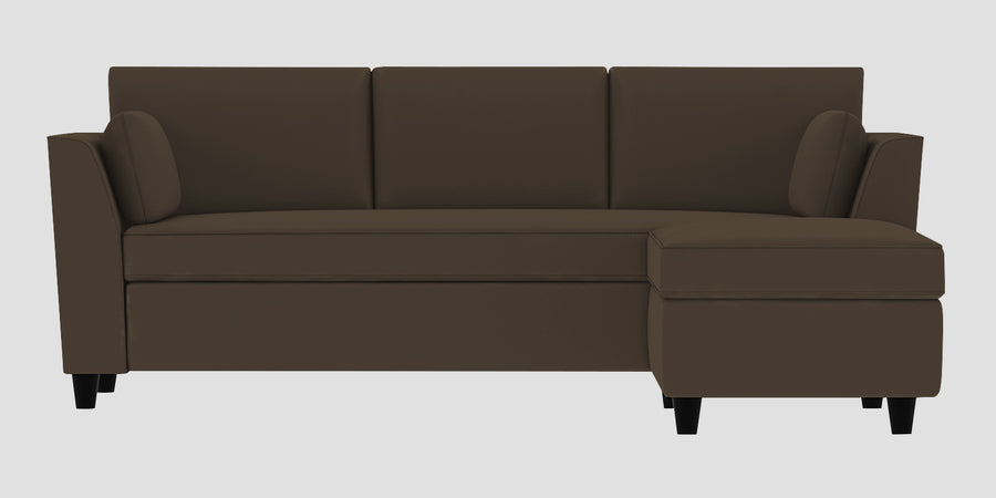 Bristo Velvet Lhs Sectional Sofa 2 Ottoman Lounger In Shade Brown Colour - Febonic Living