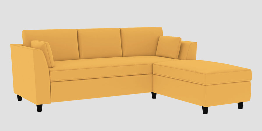 Bristo Velvet Lhs Sectional Sofa 2 Ottoman Lounger In Turmeric Yellow Colour - Febonic Living