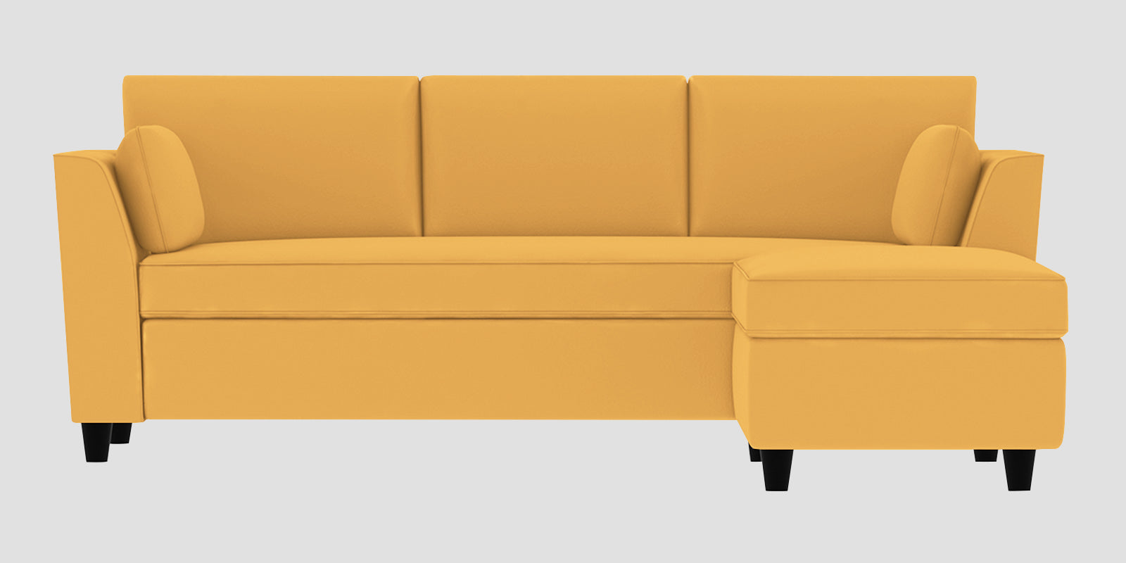 Bristo Velvet LHS Sectional Sofa (2+Ottoman Lounger) In Turmeric Yellow Colour - Febonic Living