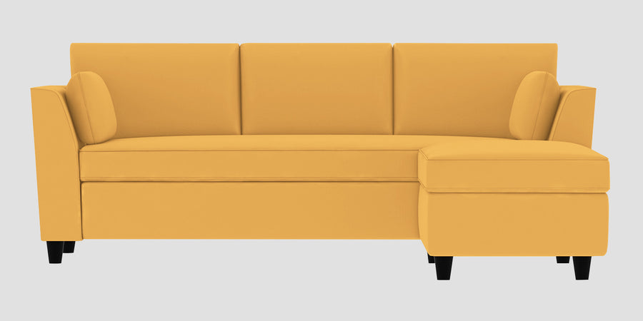 Bristo Velvet Lhs Sectional Sofa 2 Ottoman Lounger In Turmeric Yellow Colour - Febonic Living