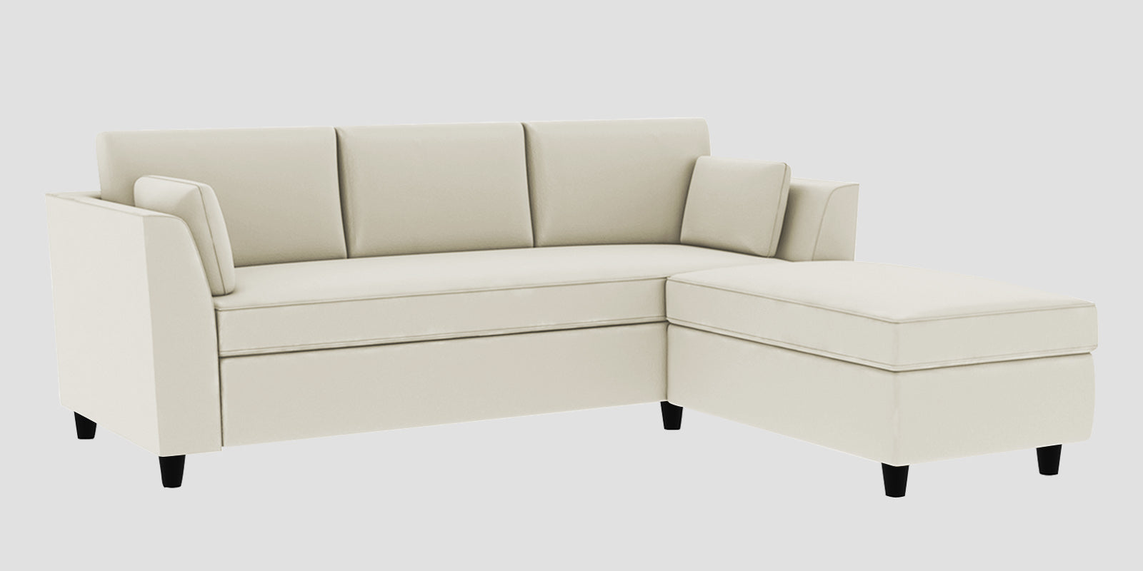 Bristo Velvet LHS Sectional Sofa (2+Ottoman Lounger) In Warm White Colour - Febonic Living