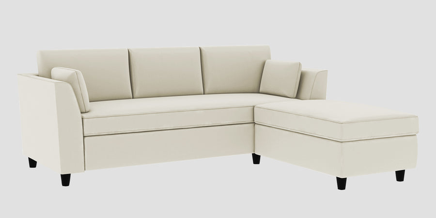 Bristo Velvet Lhs Sectional Sofa 2 Ottoman Lounger In Warm White Colour - Febonic Living