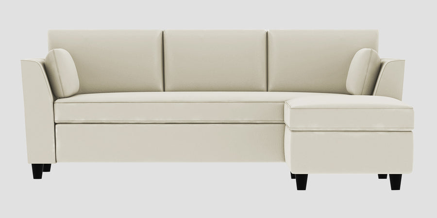 Bristo Velvet Lhs Sectional Sofa 2 Ottoman Lounger In Warm White Colour - Febonic Living