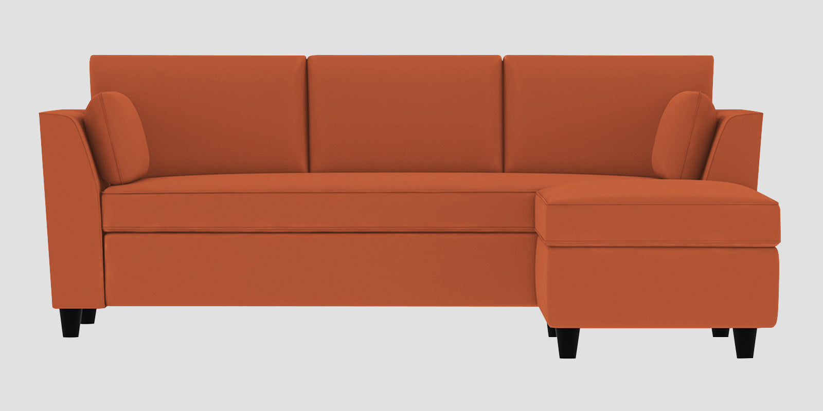 Bristo Velvet LHS Sectional Sofa (2+Ottoman Lounger) In Yam Orange Colour - Febonic Living