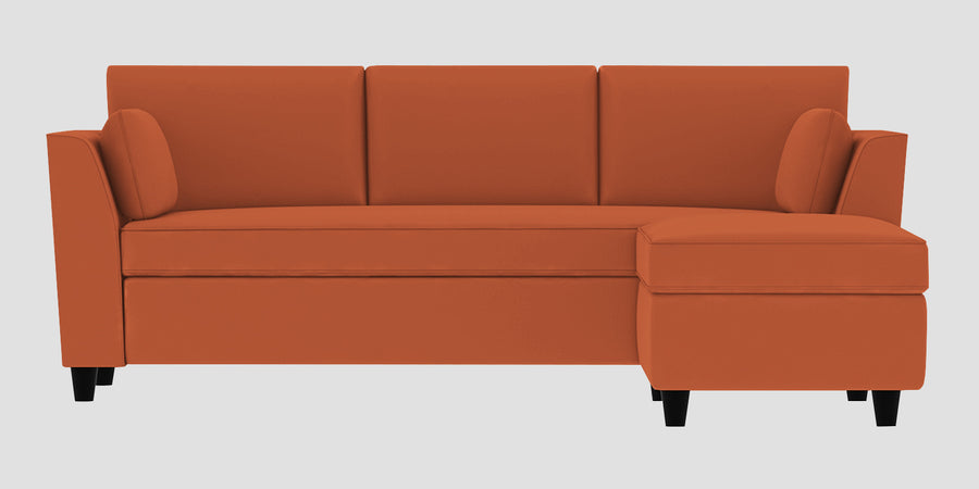 Bristo Velvet Lhs Sectional Sofa 2 Ottoman Lounger In Yam Orange Colour - Febonic Living