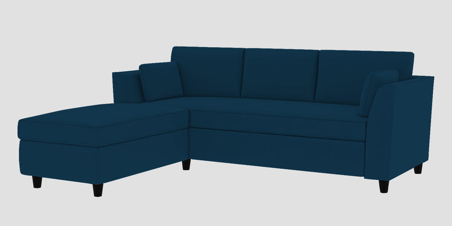 Bristo Velvet Rhs Sectional Sofa 2 Ottoman Lounger In Azure Blue Colour - Febonic Living