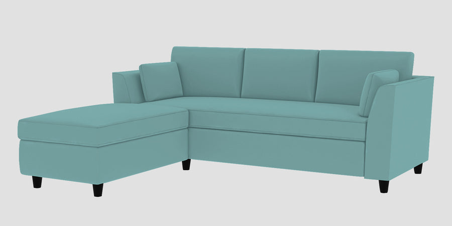 Bristo Velvet Rhs Sectional Sofa 2 Ottoman Lounger In Barmunda Aqua Colour - Febonic Living