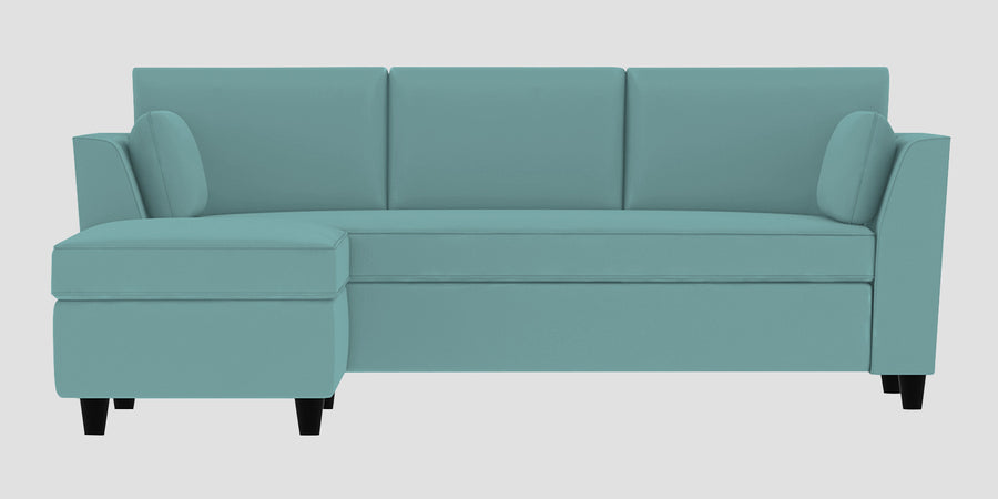 Bristo Velvet Rhs Sectional Sofa 2 Ottoman Lounger In Barmunda Aqua Colour - Febonic Living