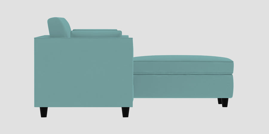 Bristo Velvet Rhs Sectional Sofa 2 Ottoman Lounger In Barmunda Aqua Colour - Febonic Living
