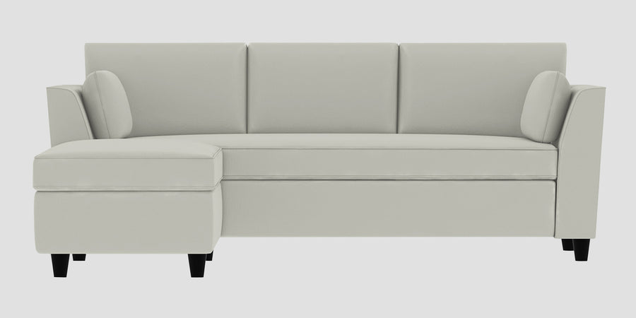 Bristo Velvet Rhs Sectional Sofa 2 Ottoman Lounger In Bone Grey Colour - Febonic Living