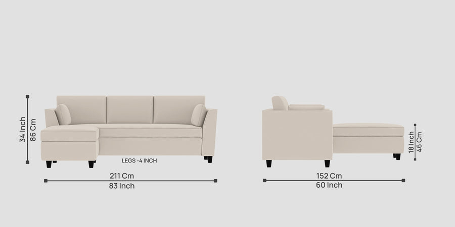 Bristo Velvet Rhs Sectional Sofa 2 Ottoman Lounger In Camel Beige Colour - Febonic Living