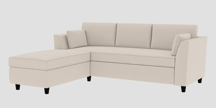 Bristo Velvet Rhs Sectional Sofa 2 Ottoman Lounger In Camel Beige Colour - Febonic Living