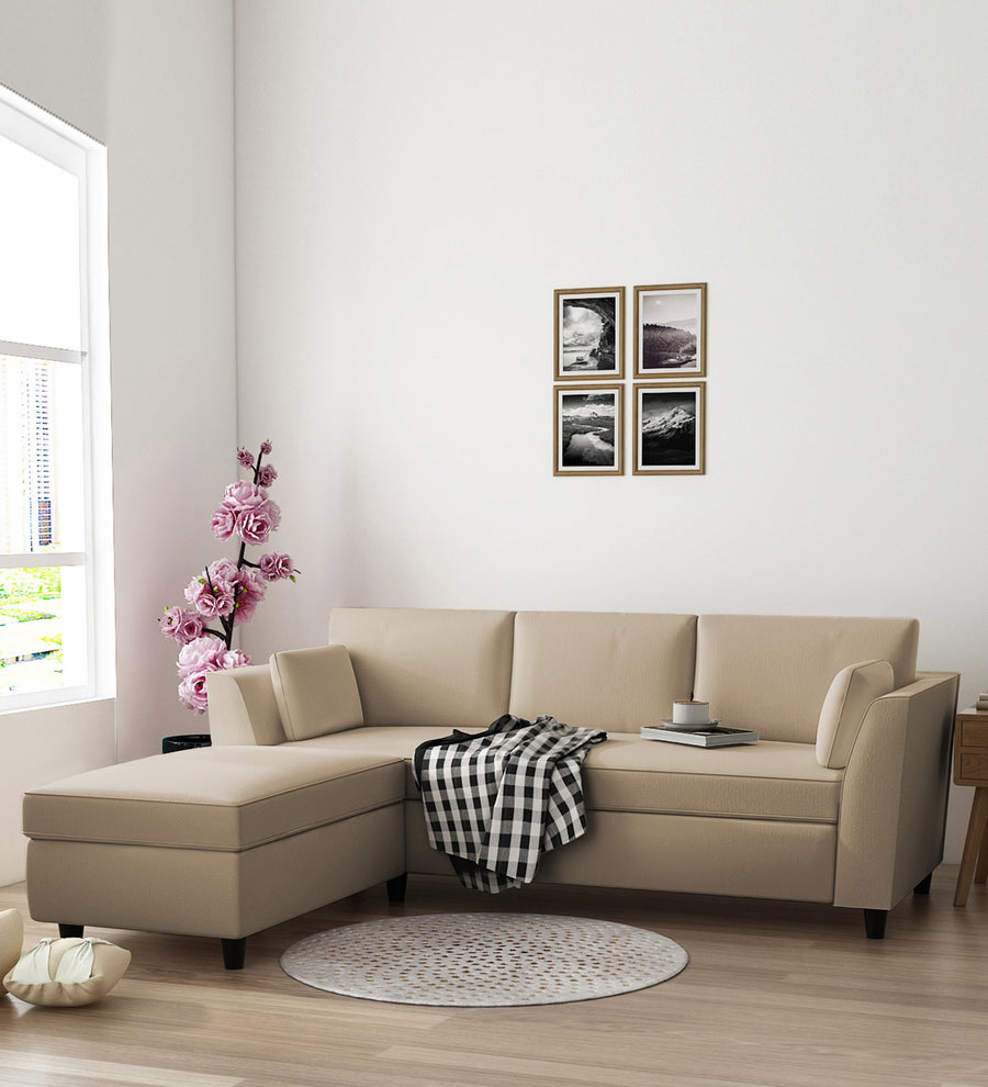 Bristo  RHS  (2+Ottoman Lounger) Velvet Sectional Sofa - Cream Beige by Febonic Living