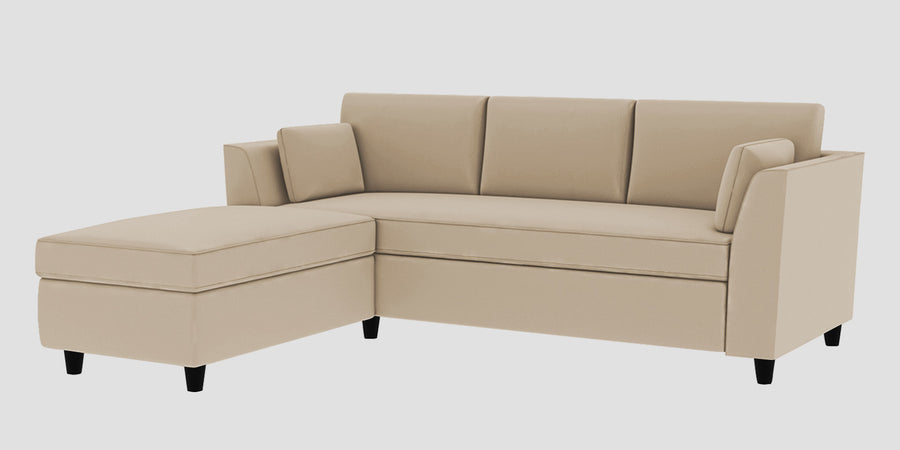 Bristo Velvet Rhs Sectional Sofa 2 Ottoman Lounger In Cream Beige Colour - Febonic Living