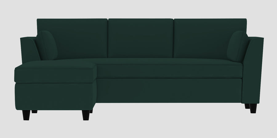 Bristo Velvet Rhs Sectional Sofa 2 Ottoman Lounger In Forest Green Colour - Febonic Living