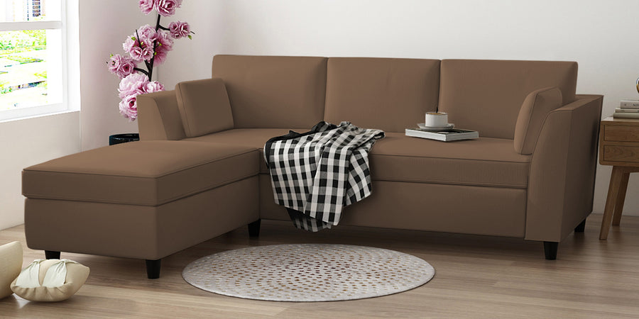 Bristo Velvet Rhs Sectional Sofa 2 Ottoman Lounger In Mocha Mouse Colour - Febonic Living