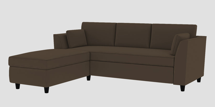 Bristo Velvet Rhs Sectional Sofa 2 Ottoman Lounger In Shade Brown Colour - Febonic Living