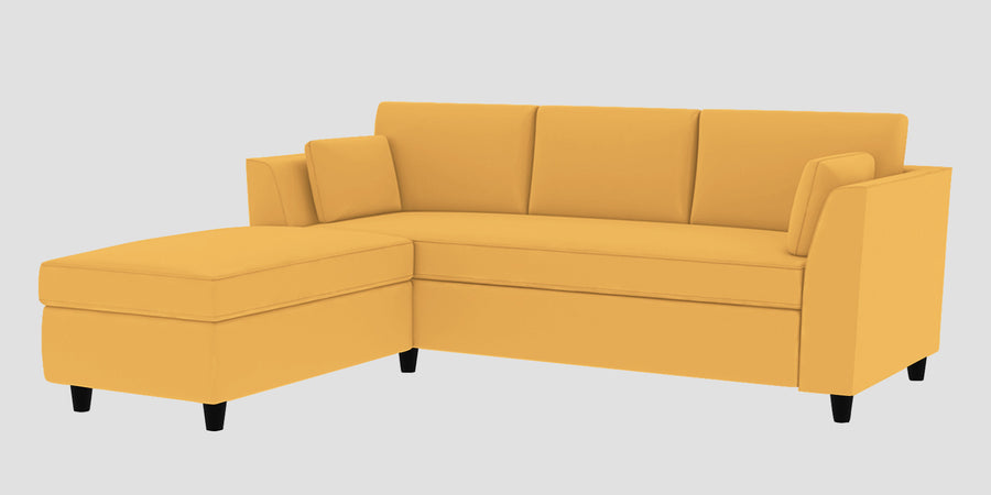 Bristo Velvet Rhs Sectional Sofa 2 Ottoman Lounger In Turmeric Yellow Colour - Febonic Living