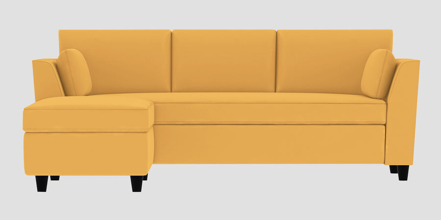 Bristo Velvet Rhs Sectional Sofa 2 Ottoman Lounger In Turmeric Yellow Colour - Febonic Living