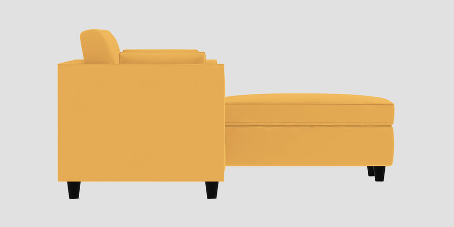 Bristo Velvet Rhs Sectional Sofa 2 Ottoman Lounger In Turmeric Yellow Colour - Febonic Living