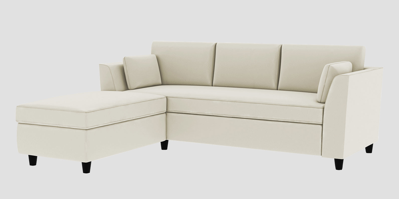 Bristo Velvet RHS Sectional Sofa (2+Ottoman Lounger) In Warm White Colour - Febonic Living
