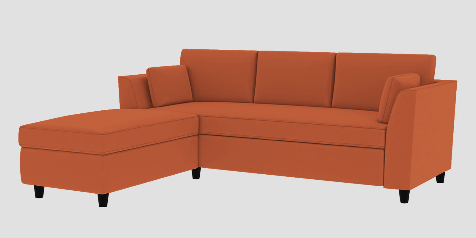 Bristo Velvet RHS Sectional Sofa (2+Ottoman Lounger) In Yam Orange Colour - Febonic Living