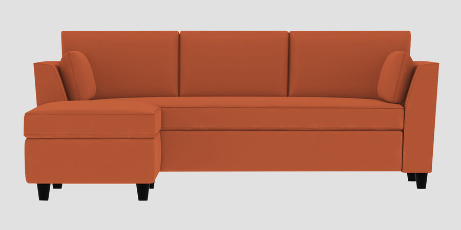 Bristo Velvet Rhs Sectional Sofa 2 Ottoman Lounger In Yam Orange Colour - Febonic Living
