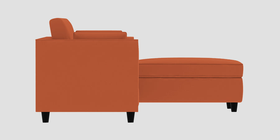 Bristo Velvet Rhs Sectional Sofa 2 Ottoman Lounger In Yam Orange Colour - Febonic Living