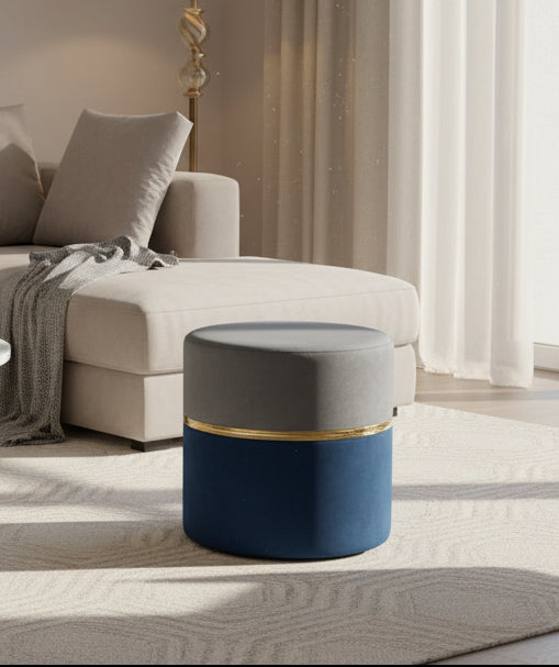 Brito Velvet Pouffe - Grey And Blue by Febonic Living