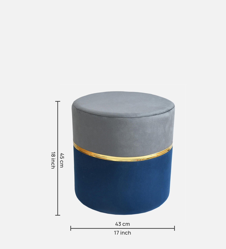 Brito Velvet Pouffe In Grey And Blue Colour - Febonic Living