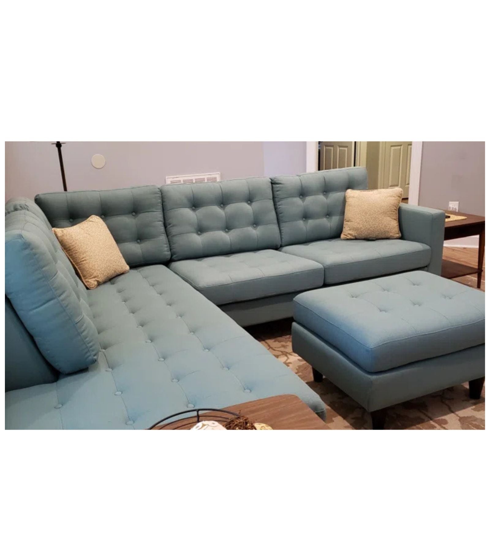 Broadway Fabric RHS Sectional Sofa (2+Lounger) In Suka Blue Colour
