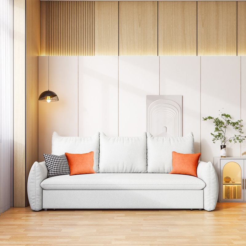 Allison Fabric 3 Seater Pull Out Sofa Cum Bed In Bright White Colour - Febonic Living